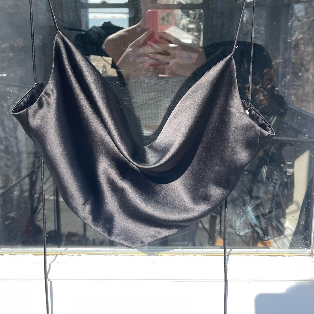 MESHKI tie handkerchief / cowl neck satin top